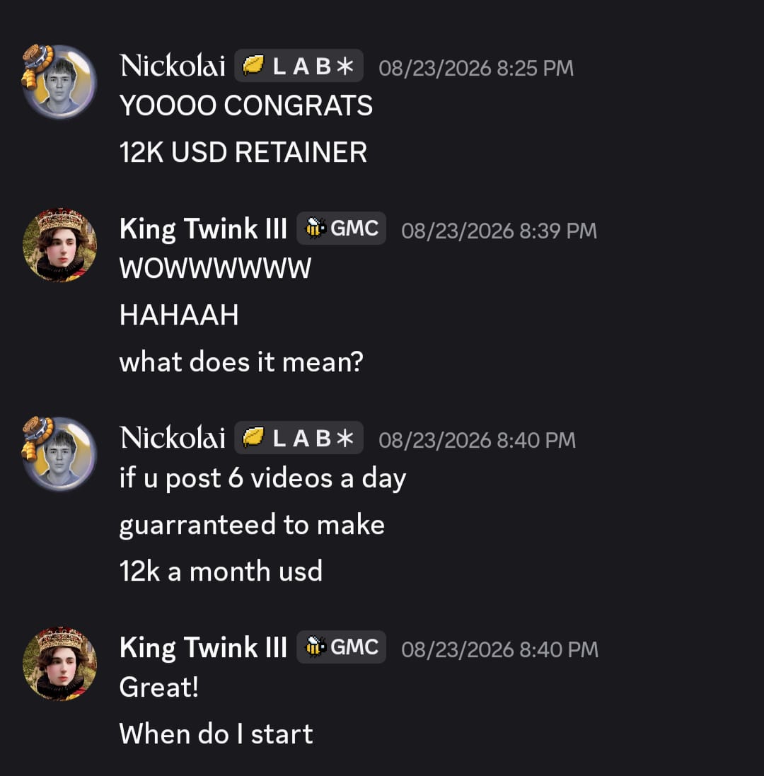 Discord: congrats on a 12.6K USD monthly retainer